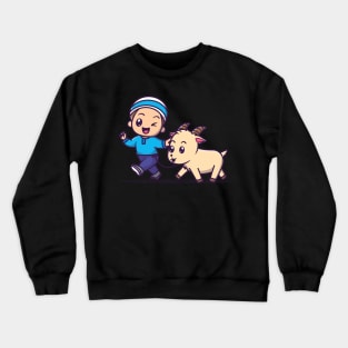 Cute Moslem Boy With Goat Cartoon Crewneck Sweatshirt